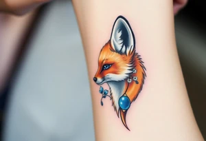 adult fox with blue jewelry smelling wild flowers tattoo idea