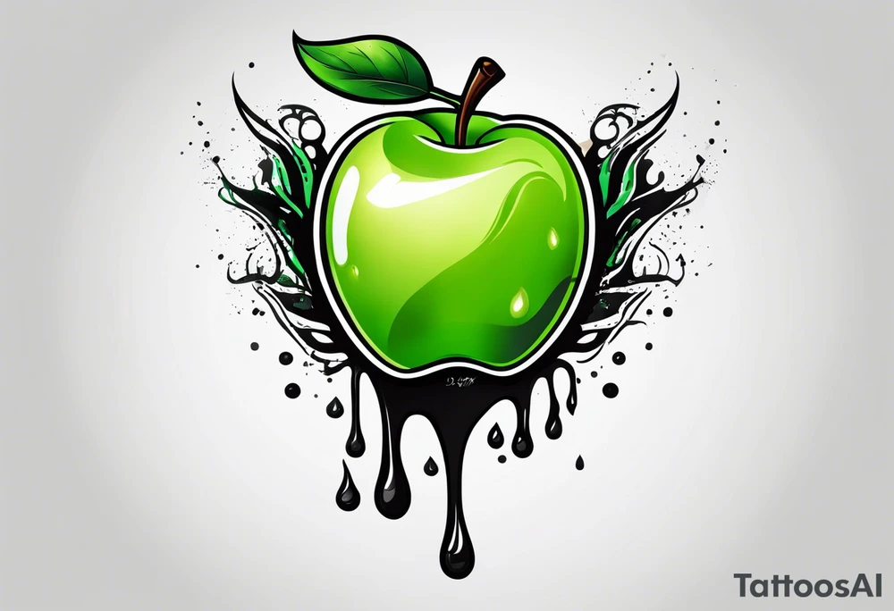 Dripping green apple tattoo idea
