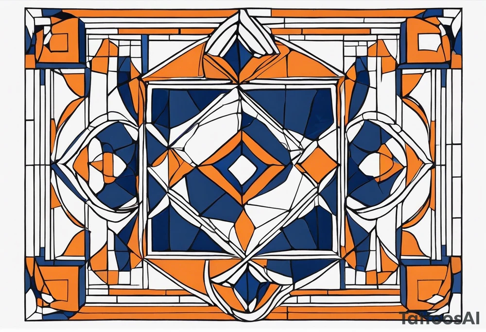 a square-shaped mosaic piece that is made of dark blue and orange. Do not mix the colors, each piece of mosaic should contain one color. It should not have too many pieces within. tattoo idea