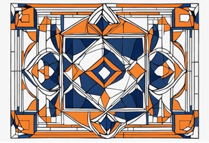 a square-shaped mosaic piece that is made of dark blue and orange. Do not mix the colors, each piece of mosaic should contain one color. It should not have too many pieces within. tattoo idea