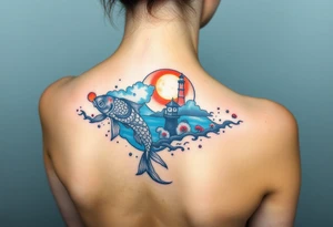 Coi fish , ying yang, light house, landscape, water , sun, moon tattoo idea