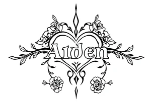 The name Aiden hearts and roses and vines tattoo idea