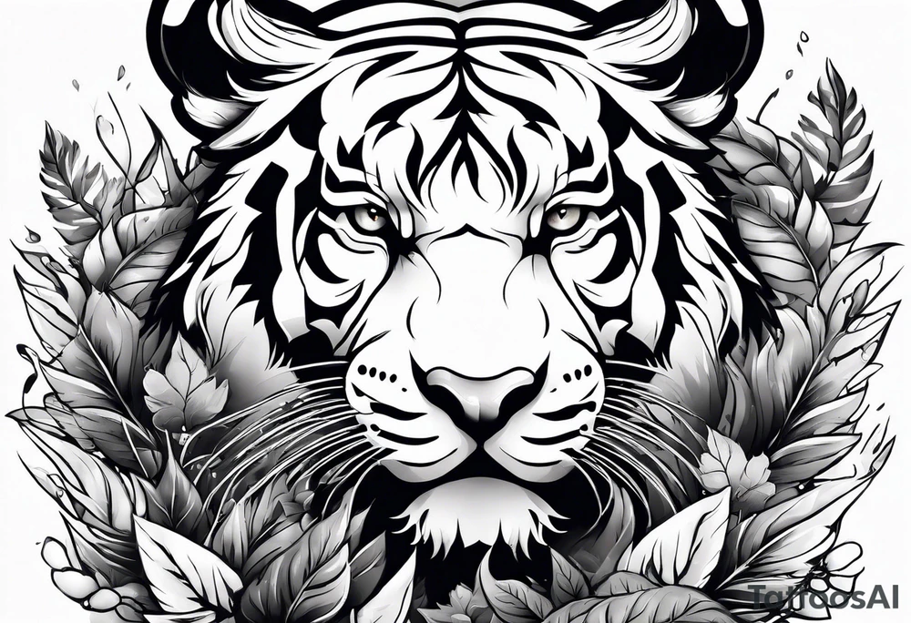 Fierce tigger growling with leaves and smoke around the image tattoo idea