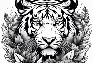 Fierce tigger growling with leaves and smoke around the image tattoo idea