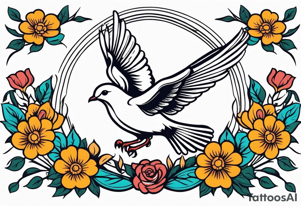 dove

vintage tattoo style old school traditional bold color simple with flowers surrounded tattoo idea
