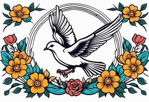 dove

vintage tattoo style old school traditional bold color simple with flowers surrounded tattoo idea