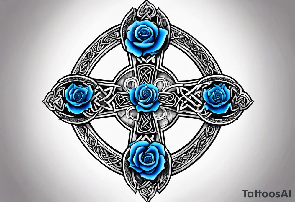 Celtic cross impaled by a blue rose tattoo idea