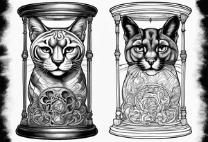 Brain in sagittal section and cougar cat face inside hourglass. Brain in lower level, coguar in an upper level tattoo idea