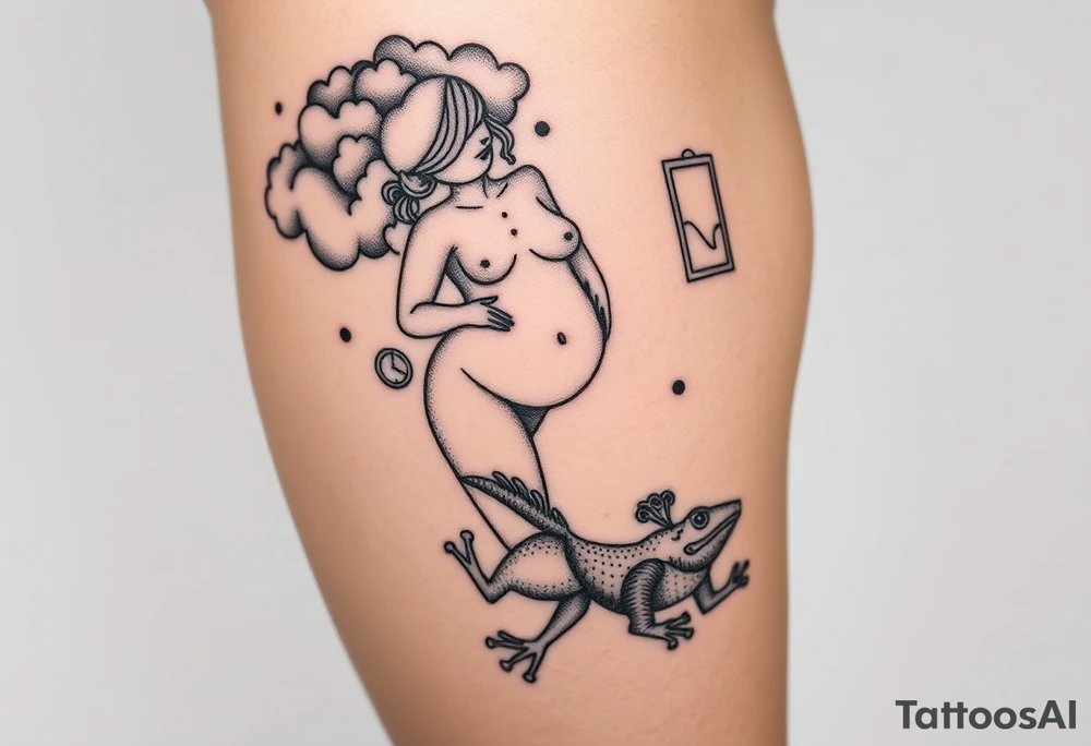Storm clouds with a fat naked woman and drugs and money  and coins and mirror and sexy naked couple lustful having sex with pig and peacock frog tattoo idea