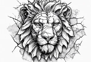 cracked Face of david statue with lion features in the cracks tattoo idea