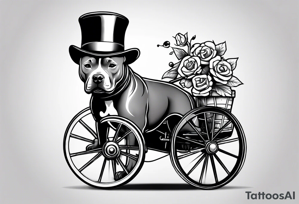 Pittbull wearing a tophat riding a tricycle tattoo idea