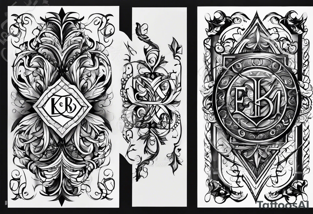 Initials E, M, B interwoven tattoo idea