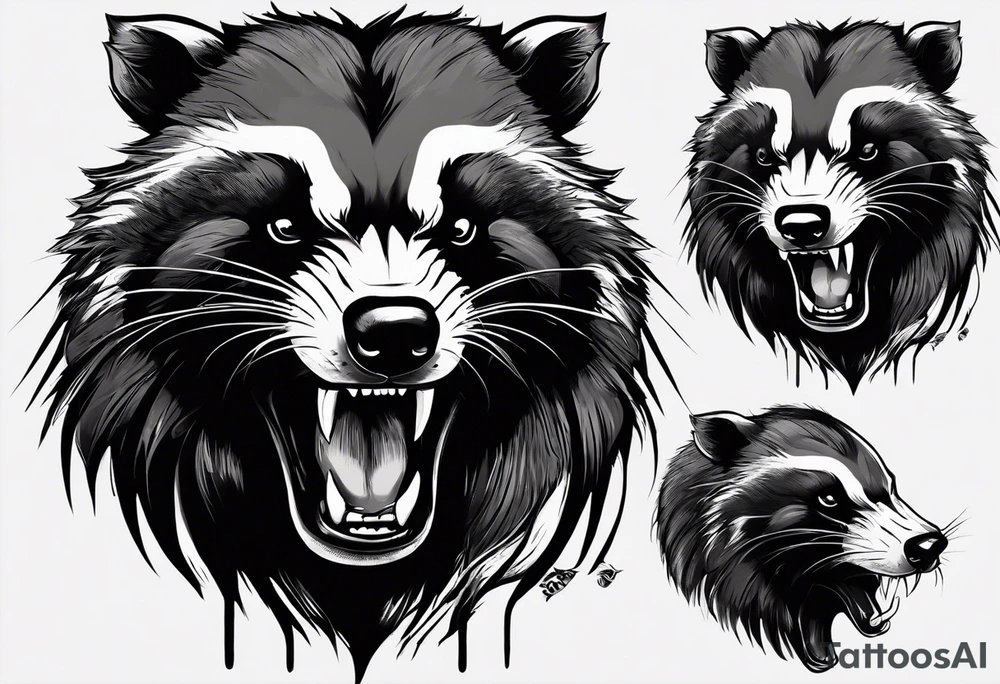 Draw me badger/wolverine with aggressive full body show, killer face with cute smile, very long nails and he attacks like a Turkish gladiator to enemy and also he has very deadly looking. The only weapon is his braveness. tattoo idea