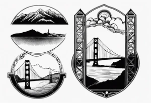 Golden Gate Bridge with fog rolling in with Marin hills in the background tattoo idea