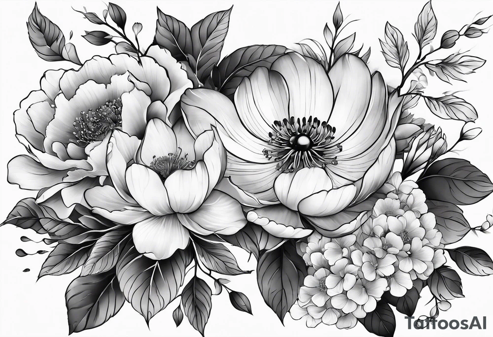 entire sleeve, Japanese flowers tattoo idea