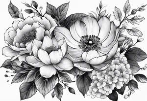 entire sleeve, Japanese flowers tattoo idea