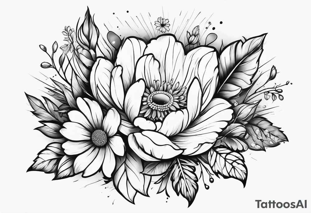 paw print and wild flowers tattoo idea