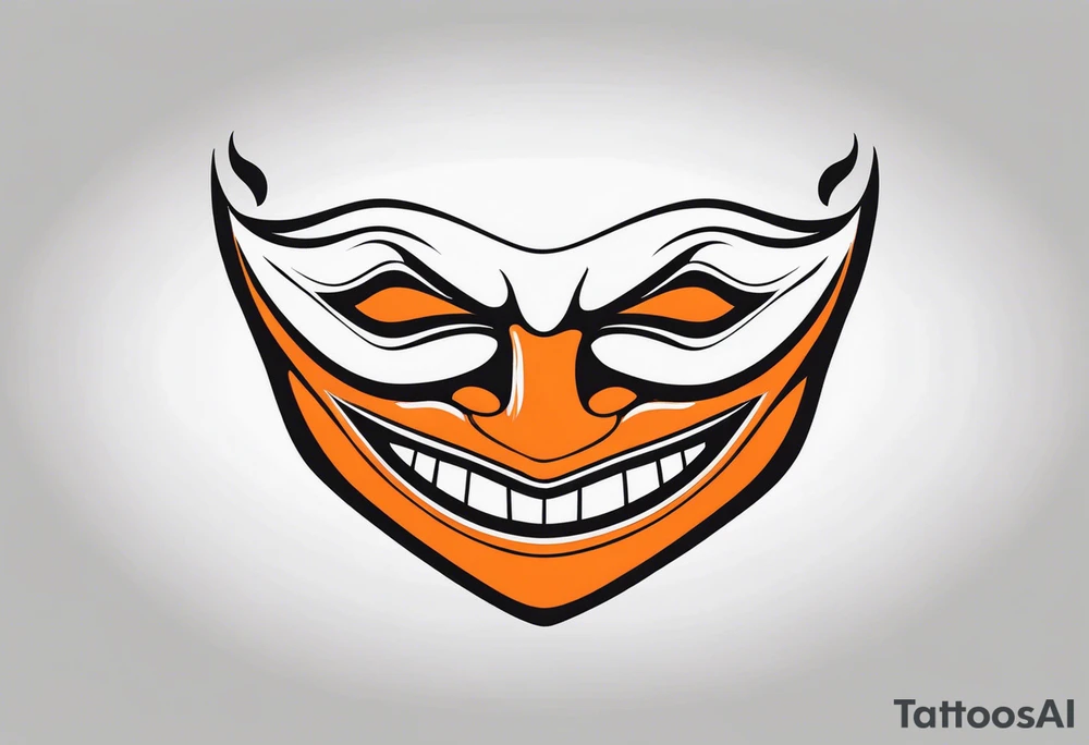 Laughing mask that is orange and black simplistic tattoo idea