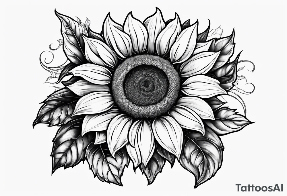 Realistic Horseshoe around a sunflower tattoo idea