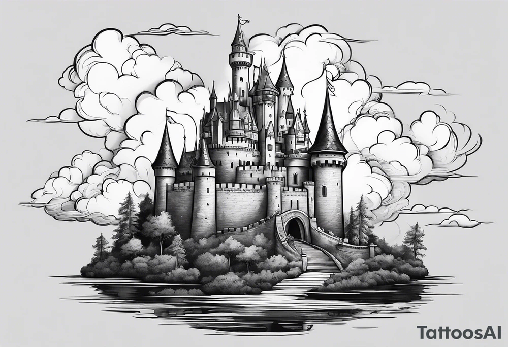 a castle floating in the sky tattoo idea