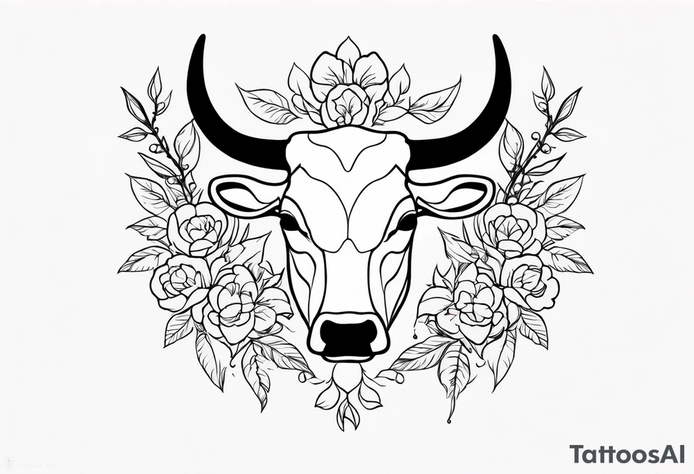 floral steer head bones tattoo idea