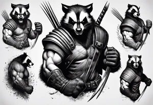 Draw me badger/wolverine with aggressive full body show, killer face with cute smile, very long nails and he attacks like a Turkish gladiator to enemy and also he has very deadly looking. tattoo idea