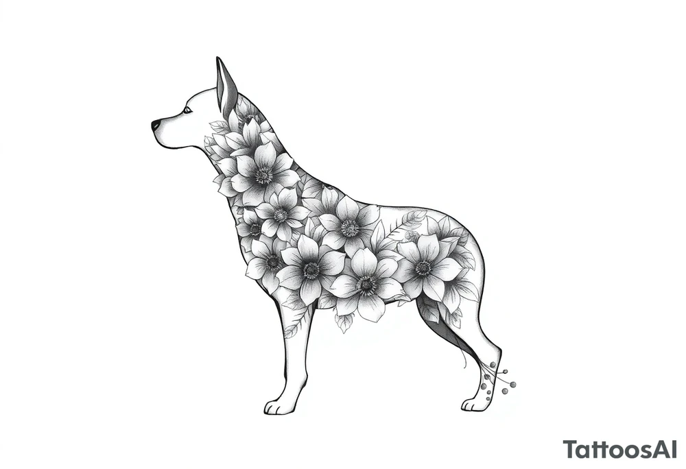 Dog silouette made of flowers tattoo idea