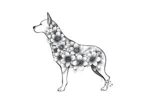 Dog silouette made of flowers tattoo idea