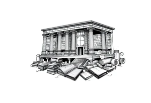 The library of Alexandria with books and scrolls of knowledge beneath tattoo idea