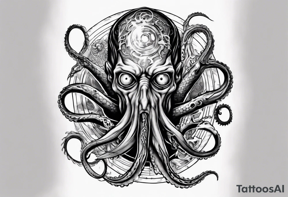 lovecraft long tattoo to put on the forearm, with eye and tentacle tattoo idea