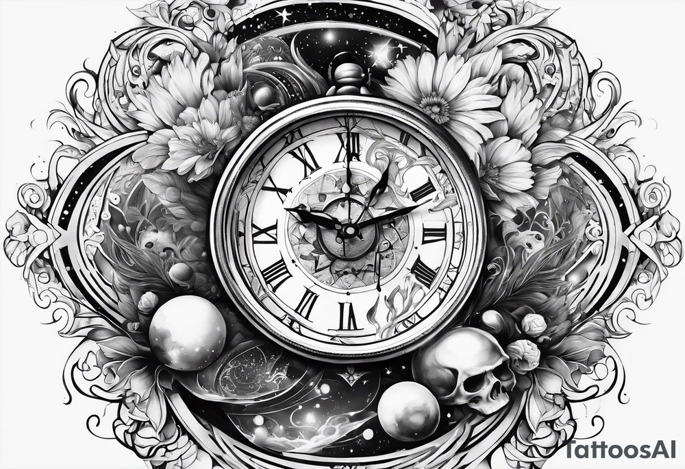 A clock in the cosmos tattoo idea