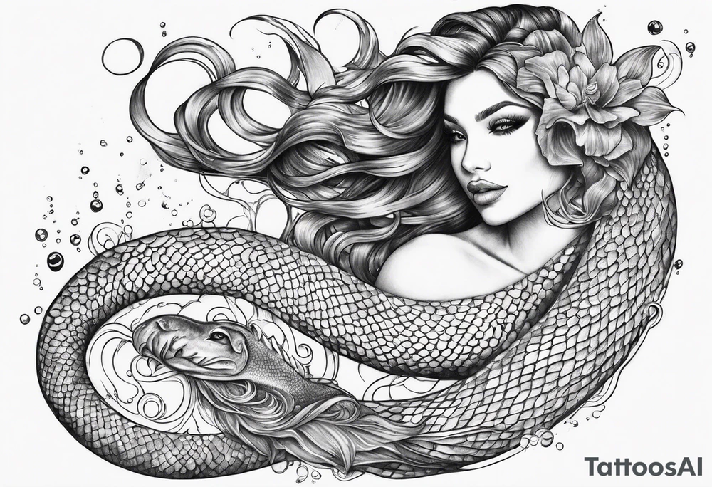underwater, flowing serpent tail mermaid tattoo idea