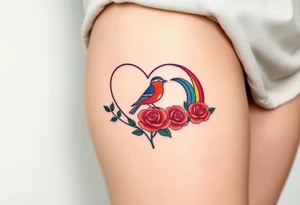 Infinity heart with a robin, red rose and rainbow tattoo idea