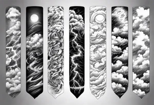 forearm sleeve lightning and clouds pattern tattoo idea