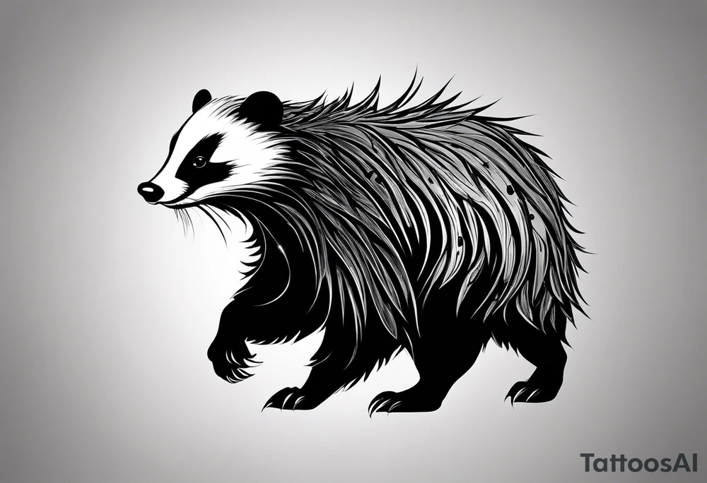 Draw me badger with aggressive full body, killer face with cute smile, very long nails and he attacks like a Turkish gladiator to enemy and also he has very deadly looking. The only weapon is his braveness he fights with his nails. Everybody scares after their first sight but then they like him. tattoo idea