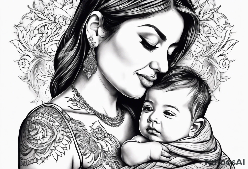 chest tattoo : 
mom and baby son tattoo idea