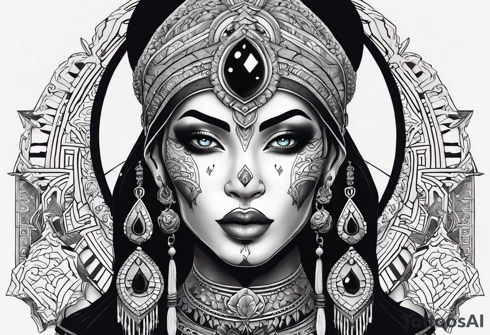 kali ma, alien goddess, valkrye, pirate, divine feminine, zenza resonance, pachamama, lotus azul, blank panther, eagle, skull, 5D, nueva gaya, dna 12 tattoo idea