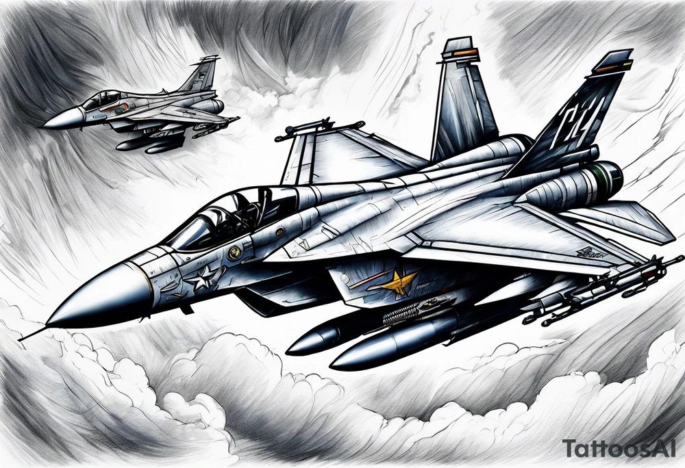Fighter jet in a storm tattoo idea