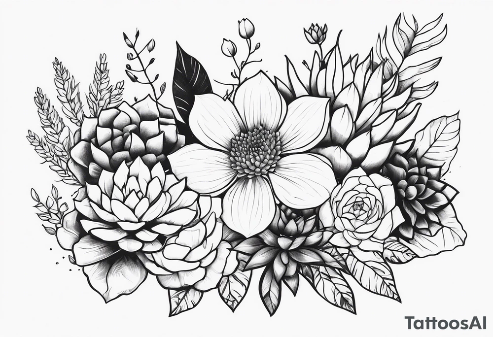 Western floral and succulent forearm sleeve tattoo idea