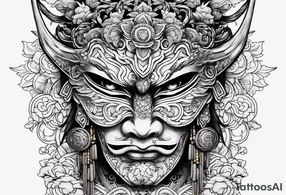 Japenese henya mask split tattoo idea