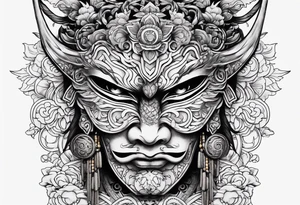 Japenese henya mask split tattoo idea