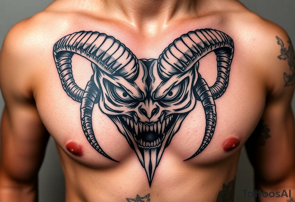 Scary teeth alien eyes 
Goat horns tattoo idea