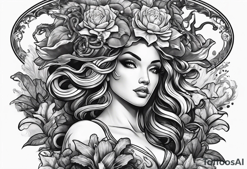 Medusa with piranha plants instead of snakes tattoo idea