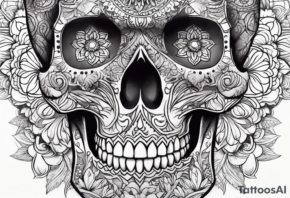 Draw me a skull with smoke out of his mouth add some flowers underneath with some mandalas Down under it tattoo idea