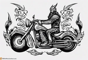 i want a tattoo of a viking riding a motorcycle with flames and I want the words “Viking Customs” incorporated into the design tattoo idea