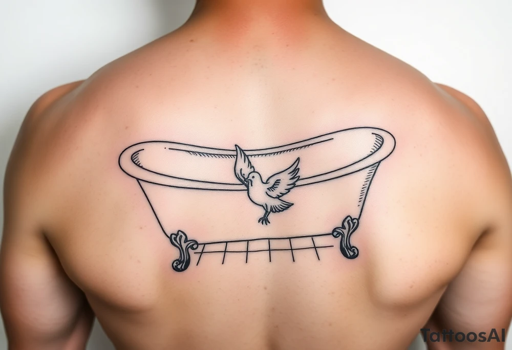 clawfoot bathtub with tile floor visible with a dove on the floor tattoo idea