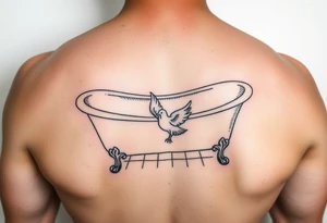 clawfoot bathtub with tile floor visible with a dove on the floor tattoo idea