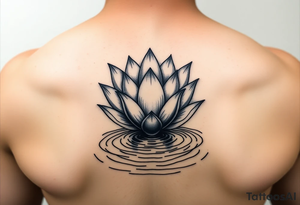 serene lotus flower emerging from sacred waters with ripples tattoo idea