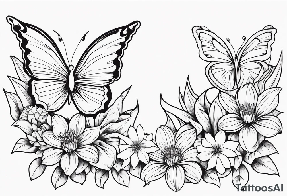 Butterflies with lilys, asters and morning glories tattoo idea