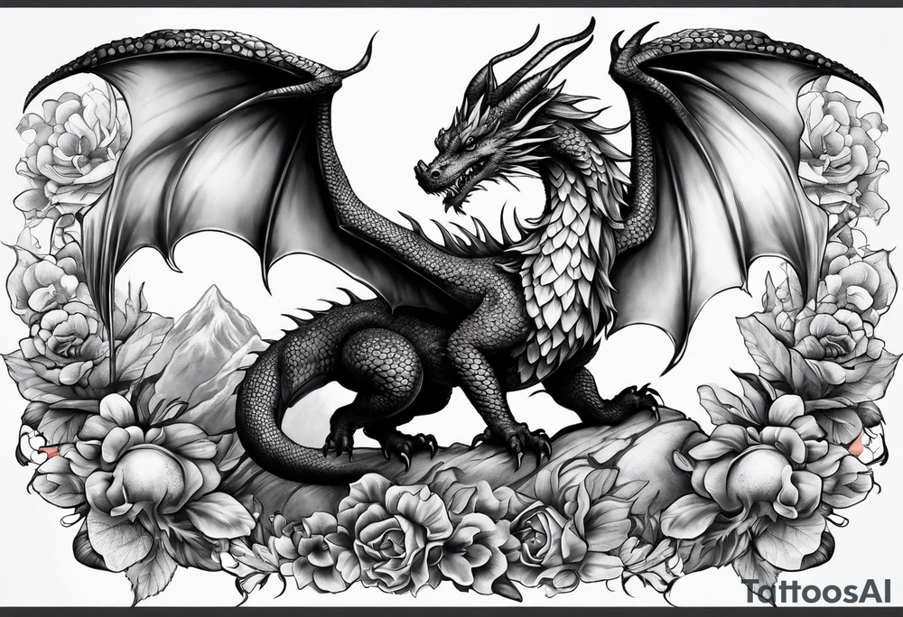 Dragon mushrooms on wings tattoo idea